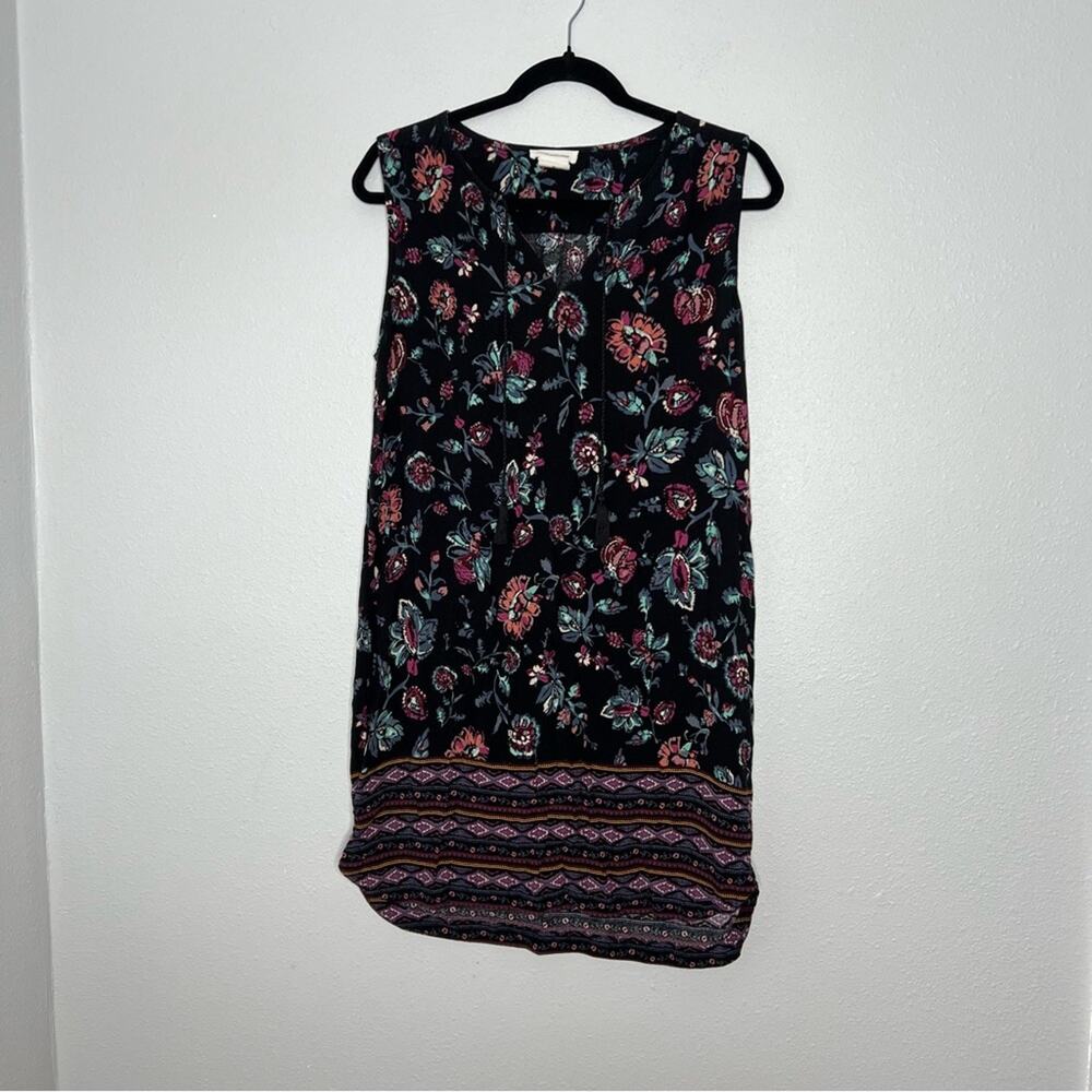 beachlunchlounge Black and Purple Floral Sleeveless Sheath Dress Women's size M